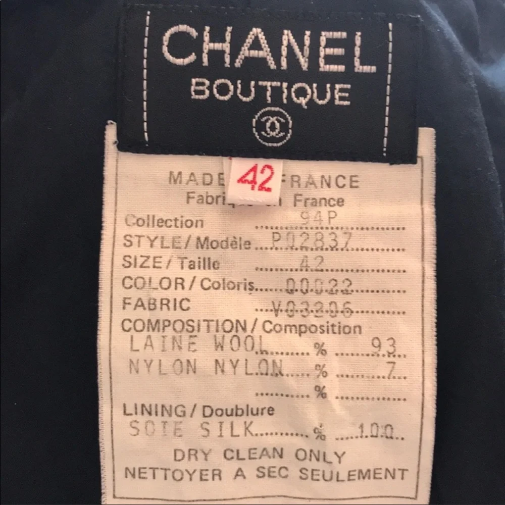 Vintage navy blue Chanel wool pencil skirt with original Chanel hanger